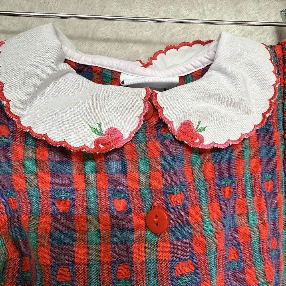 Vintage OshKosh B'Gosh Plaid Apple Print Romper Girls 24 months Cottage core USA
